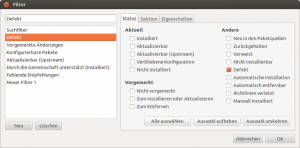 Abbildung 5: Selbst erstellte Filter verschaffen in Synaptic Überblick. Per Checkbox klicken Benutzer ihre Suchkriterien für das Software-Angebot zusammen.
