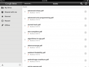 Abbildung 5: Die Drive-App auf dem iPad, die ebenfalls die gescannten Papierbücher als PDFs anzeigt.