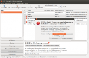Abbildung 6: Synaptic erlaubt es, die Installation einer älteren Version zu erzwingen, sofern ein Programm in mehreren Varianten in den Quellen zur Verfügung steht.