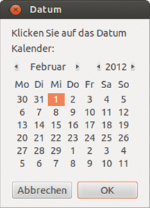 Abbildung 7: Für Datum oder Uhrzeit bieten Zenity und Yad schmucke Auswahlfenster.