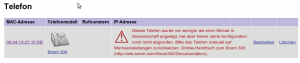 Abbildung 1: Die Weboberfläche von Gemeinschaft zeigt ein neu angelegtes Telefon und dessen Status.