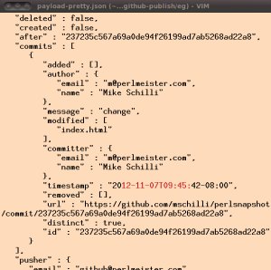 Abbildung 4: Die Payload des Commit im Json-Format signalisiert der Website, welche Dateien sich im Repository verändert haben.
