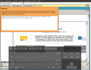 Abbildung 7: Das eingeblendete Clipboard sowie die Bildschirmtastatur von Guacamole auf einem Linux-Host.