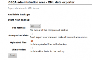 Abbildung 8: Eine Backupfunktion ist in die Administrationsoberfläche integriert. OSQA exportiert ins XML-Format.