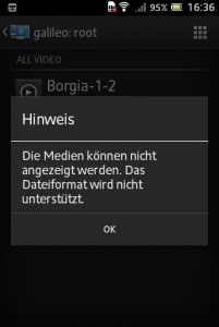 Abbildung 8: …, aber ohne Konverter kann es nicht alle Videoformate wiedergeben.