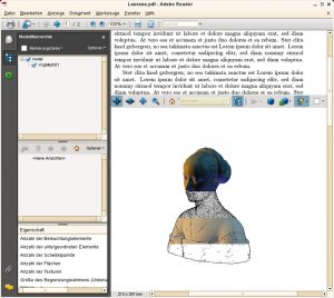 Abbildung 1: Der Adobe Reader enthält einen 3D-Viewer mit verschiedenen Renderern und eine Anzeige für den Szenengraphen.