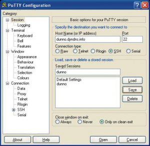 Abbildung 1: Der Konfigurationsdialog von Putty, dem gängigsten SSH-Client für Windows.