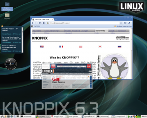Abbildung 1: Auf dem Knoppix-6.3-Desktop zeigt gerade Googles Webbrowser Chrome seine Kunststückchen.
