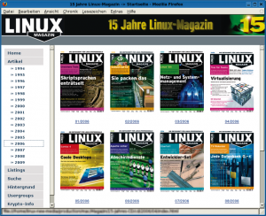 Abbildung 1: Die HTML-Oberfläche bringt Struktur in die Masse an Artikeln aus 15 Jahren Linux-Magazin.