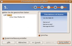 Abbildung 2: Das umfangreiche Programm Impress nimmt dem Anwender mit Wizards Arbeit ab. Wer sich Gestaltungsfreiheit wünscht, erstellt die Präsentationen jedoch besser per Hand.
