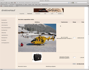 Abbildung 2: Plötzlich hat der Taschenschop einen Rettungshubschrauber im Angebot. Wer sich dafür entscheidet, bekommt noch 100 000 Euro raus.