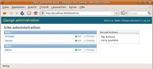 Abbildung 3: Verwaltung gratis: Anders als Ruby on Rails liefert Django ein Administrations-Interface, das sich auch zur Verwaltung der Datenbank eignet, fix und fertig mit.
