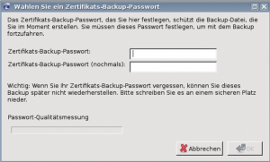 Abbildung 3: Ein Passwort schützt das Schlüsselpaar in der Export-Datei. Der Anwender importiert bei Bedarf ihren Inhalt in sein E-Mail-Programm und nutzt die erzeugten privaten Schlüssel zum Dekodieren von Nachrichten an ihn.