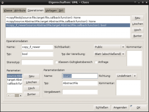 Abbildung 3: Im Diagrammeditor (links) bietet Dia neben allgemeinen Werkzeugen auch den Zugriff auf verschiedene Paletten. Per Klick auf das Dropdown-Menü erreicht der Anwender die UML-Symbole.