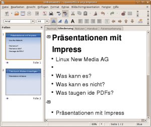 Abbildung 4: Auf das Wesentliche beschränkt: Die Gliederungsansicht blendet grafische Elemente aus und erleichtert es dem Anwender, sich unabhängig vom Foliendesign auf den Text zu konzentrieren.