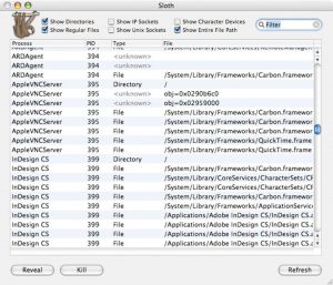 Abbildung 5: Auch unter Mac OS X steht mit Sloth eine native Lsof-Oberfläche zur Verfügung. Sie ist vorbildlich gestaltet.