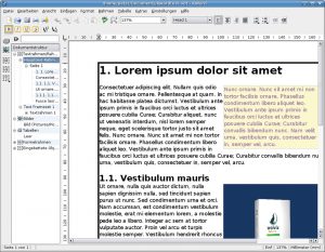 Abbildung 5: Alles im Rahmen: KWord platziert jeden Text, auch den normalen Fließtext einer Seite, in einen Rahmen, der sich – wie hier – mit einer Rahmenfarbe sichtbar machen lässt.