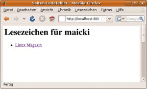 Abbildung 6: Ist die Datenbank mit Inhalt gefüllt, gibt das Template ihn als unsortierte HTML-Liste aus.