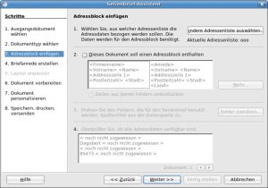 Abbildung 7: Zu viel das Guten: Der Serienbrief-Wizard in Open Office integriert zwar alle denkbaren Funktionen wie Templates für Adressenfelder und bedingten Text zum Beispiel für unterschiedliche Anreden. Mit seiner Komplexität schreckt er jedoch viele Benutzer ab.