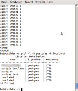 Abbildung 7: PostgreSQL mit Postgis in Aktion: Hier fragt der Admin die vorhandenen Datensätze ab.
