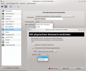 Abbildung 3: Mit Libvirt und dem Virt-Manager geht vieles rund um Virtualisierung einfacher, meist sogar per Mausklick. Doch die Konfiguration eines Vswitch ist noch nicht im GUI angekommen.