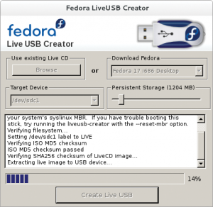 Abbildung 1: Der übersichtliche Fedora Live USB Creator kommt nur mit Fedora-Images zurecht.