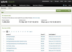 Abbildung 2: Die Übersichtsseite der Splunk-Suche, neudeutsch Search-App genannt.