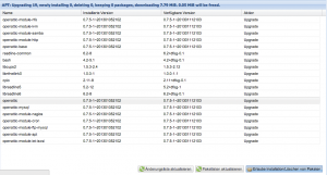 Abbildung 5: Verfügbare System-Updates tauchen im Webfrontend auf, über die Installation entscheidet jedoch letztlich der Admin. Mit Debian Testing klappt das recht gut.