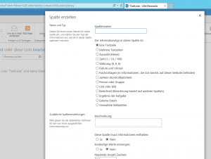 Abbildung 2: Bei neuen Datendefinition bietet Sharepoint auf den ersten Blick mehr Optionen …