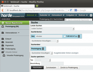 Abbildung 2: In Hordes Webmailer darf der Anwender Suchanfragen als Filter oder virtuellen Ordner speichern.