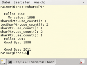 Abbildung 2: Automatische Speicherverwaltung: Die Instanzen von &raquo;MyInt&laquo; melden sich an und ab.