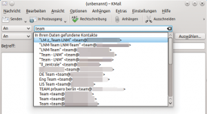 Abbildung 2: Der Indexer Nepomuk hilft dem Kmail-Benutzer, Adressen zu finden. Die Suche in den Mails dagegen scheitert.