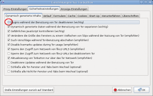 Abbildung 5: Firefox sperrt wegen der Privacy bei aktiviertem Tor erstmal alle anderen Plugins.