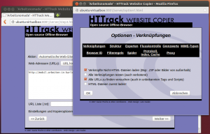 Abbildung 1: Anwender konfigurieren ihre Archivprojekte bequem über das Httrack-Webinterface. Hinter den Links verstecken sich die jeweiligen Einrichtungsoptionen.