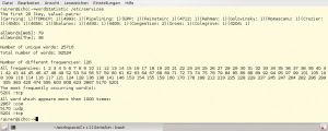 Abbildung 3: Mit Hilfe des Programms &raquo;wordcount.cpp&laquo; lassen sich auch beliebige andere Textdateien statistisch auswerten, hier die Datei &raquo;/etc/services&laquo;.