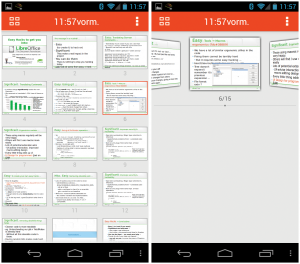 Abbildung 5: Impress-Präsentationen steuern Besitzer eines Android-Smartphones nun bequem über das Handy. Die App bietet zwei Ansichtsmodi – alle Folien auf einen Blick und einzelne Slides zum Durchwischen.