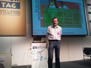 Der Kernelentwickler Thomas Gleixner bei seinem Vortrag auf dem Linuxtag 2013.