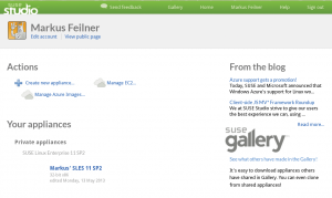 Abbildung 7: Eigene Images verwaltet der Anwender in der &raquo;Gallery&laquo; in Suse Studio, hier kann er auch neue hinzufügen oder bestehende konfigurieren. Neben Amazon geht das auch mit Microsofts Azure-Cloud.