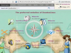 Doudou Linux gibt auf der Browser-Startseite Surftipps.