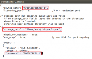 Abbildung 1: In der erzeugten Beispielkonfiguration passt der Admin unter Linux den Storage-Pfad sowie das Passwort für den Zugriff auf die Weboberfläche an. Diese lässt sich auch komplett deaktivieren.