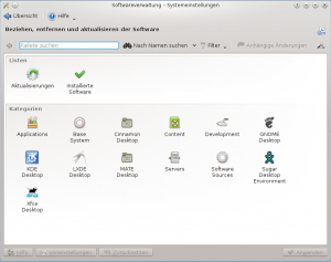 Abbildung 1: GUI-Konfiguration des Paketmanagements unter KDE auf Fedora 19: Apper integriert sich in die Systemsteuerungen …