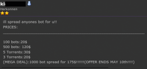 Abbildung 1: Wer an der richtigen Stelle fragt, bekommt ein Angebot zu einem Botnet, sogar Gewährleistung und Support gibt es.