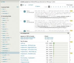 Abbildung 2: Die Zeilen im Accesslog eines Webservers nimmt Splunk an ihren Feldgrenzen auseinander.