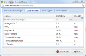 Abbildung 4: Verwaltung des Lead-Status im CRM-Modul.