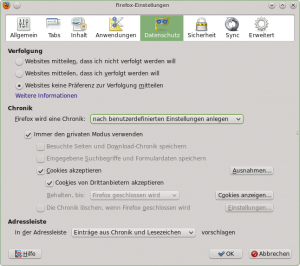 Abbildung 4: Je nach Browser sind die Datenschutzeinstellungen über mehrere Register – mitunter auch Fenster – verteilt.