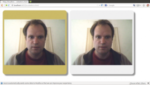 Abbildung 6: Vorstudie zum Videochat: Zwei Video-Elemente im selben Browserfenster kommunizieren.