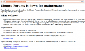 Vorübergehende Startseite von Ubuntuforums.org.