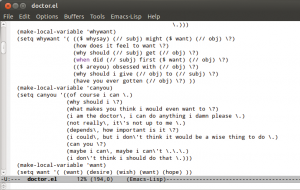 Abbildung 1: Code-Ausschnitt: Dank seiner leistungsfähigen Erweiterungssprache Emacs Lisp kann der Editor sogar als Psychoanalytiker mit dem Anwender in Dialog treten.
