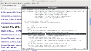 Abbildung 6: Bei einigen Themes (hier die Variante Mobile) definieren Anwender das Encoding, damit Planet Venus die Umlaute richtig darstellt. Dazu bearbeiten sie die Xslt-Dateien im Texteditor.