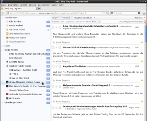 Abbildung 8: Tiny Tiny RSS sortiert nach Kategorien, filtert gelesene oder ungelesene Feeds und erlaubt das Archivieren von Beiträgen. Der Reader zeigt zudem an, wie viele Beiträge in den Abteilungen warten.